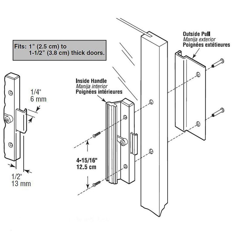 Baomain 1 Set Patio Door Handle C-1005 4-15 16 Hole Centers Surface Mounted Clamp Style Aluminum