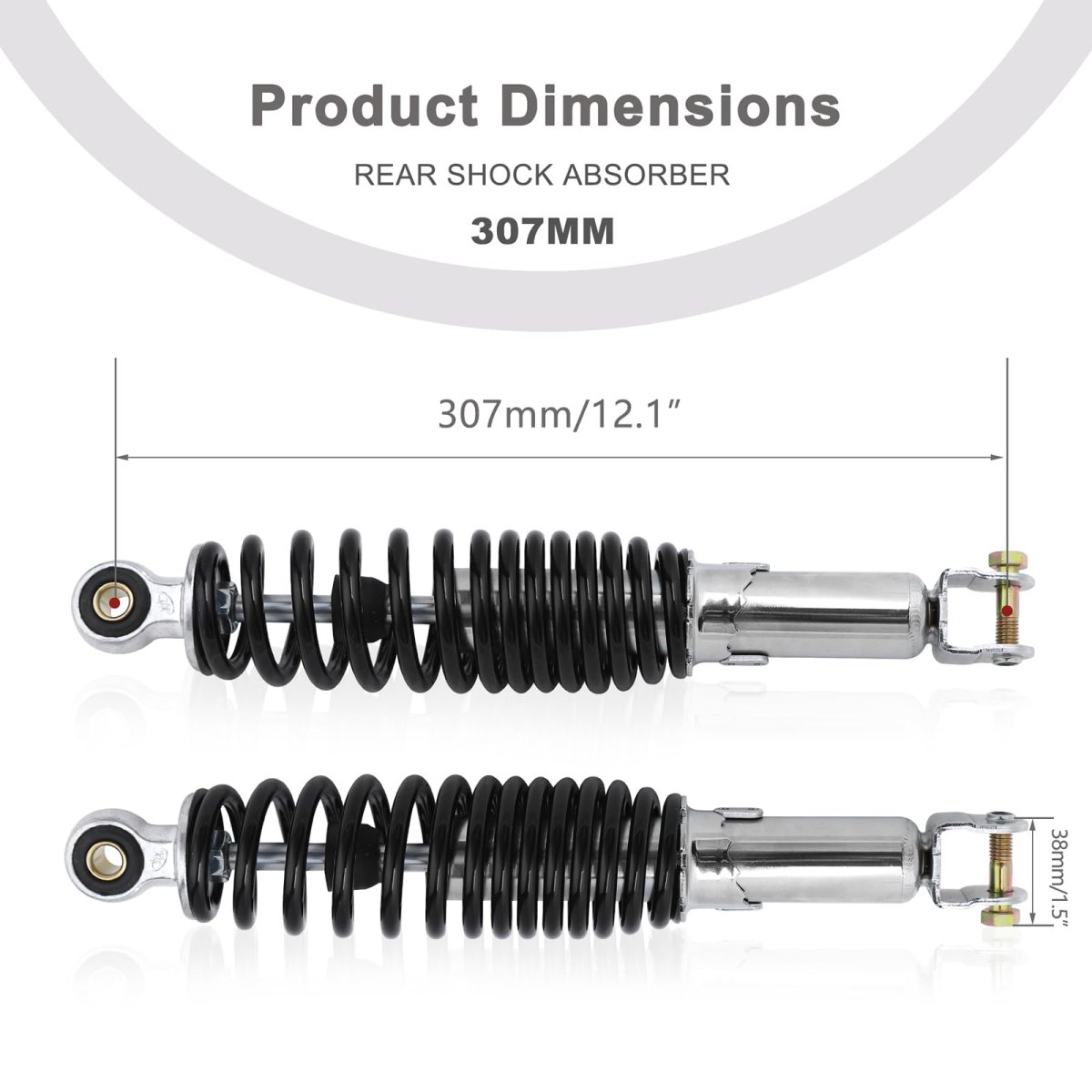 Dual Rear Shock Absorbers For Chinese Gy6 Scooter Mopeds 305mm Length With Adjustable Spring Preload And 10mm Mounting Hole