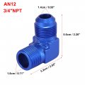 X Autohaux An12 90 Degree Male To 3 4 Npt Flare Bulkhead Fitting Adaptor Connector For Car Blue 6061 Aluminum Alloy