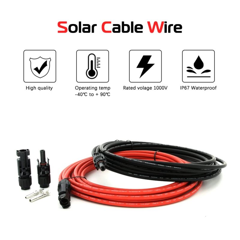 20 Feet 10awg Solar Panel Cable Wire Extension 10 Gauge With Female And Male Connectors 20ft Red Black