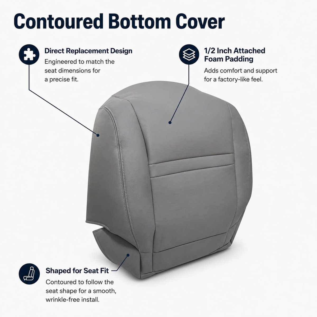 Driver Side Bottom Replacement Seat Cover Gray Microfiber Leather For Toyota Land Cruiser Base Sport 1990 To 1997 With 0 5 In