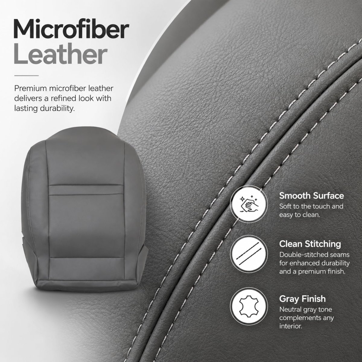 Driver Side Bottom Replacement Seat Cover Gray Microfiber Leather For Toyota Land Cruiser Base Sport 1990 To 1997 With 0 5 In