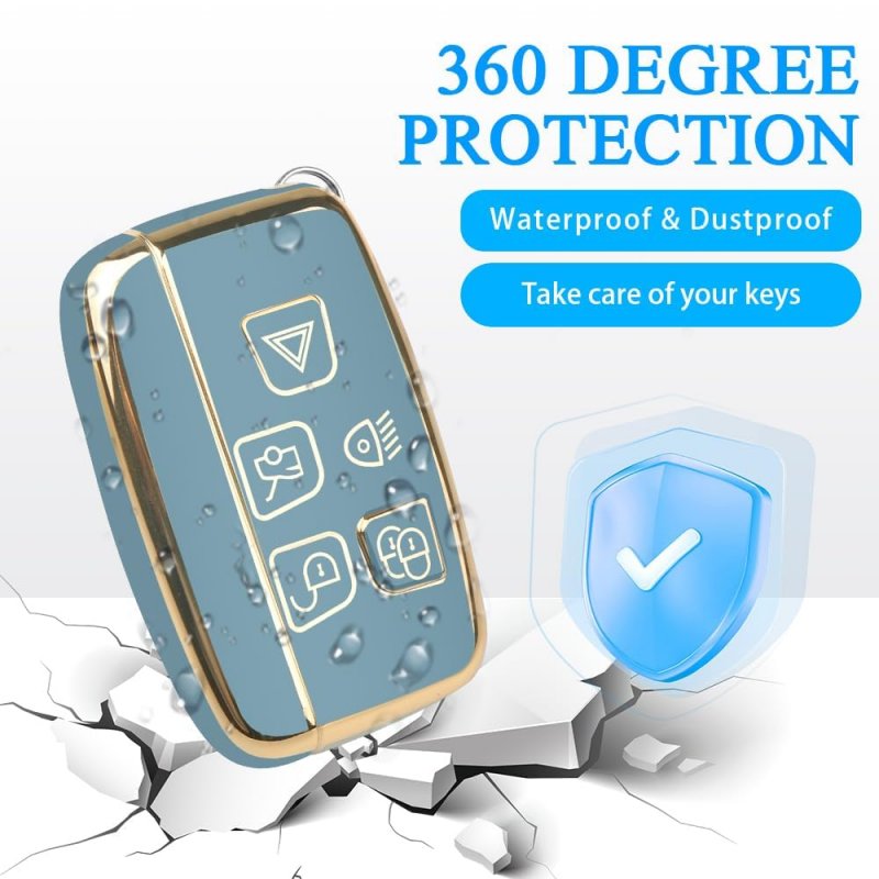 Key Fob Cover For Range Rover Land Jaguar 5 Button Smart Case With Leather Keychain And Screwdriver Blue Tpu Protector Shell