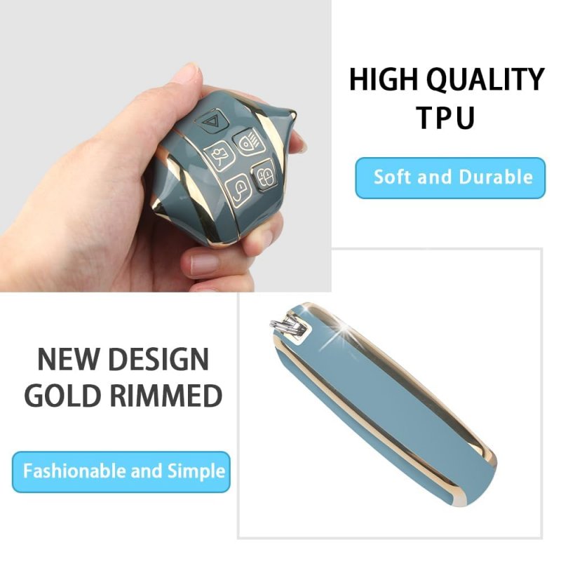 Key Fob Cover For Range Rover Land Jaguar 5 Button Smart Case With Leather Keychain And Screwdriver Blue Tpu Protector Shell