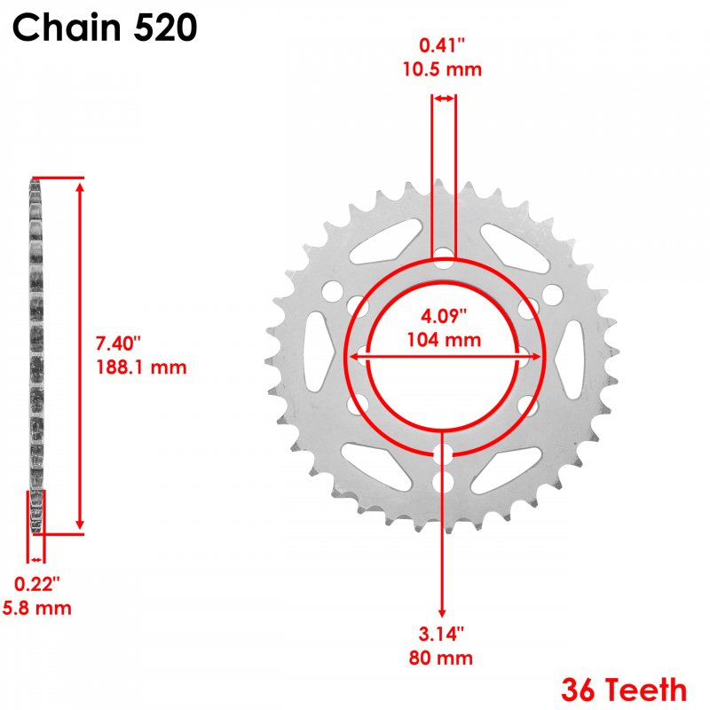 Caltric Rear Wheel Chain Sprocket For Polaris Scrambler 500 4x4 2000 2001-2012 36 Teeth