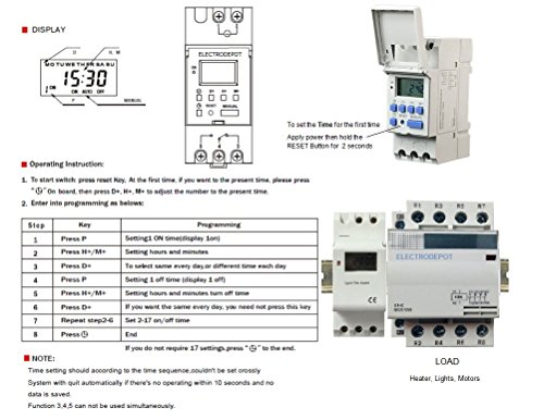 Timer 30 Amp 4 Pole Programmable 7 Day 24 Hours Silent Operation No Time Control 120vac