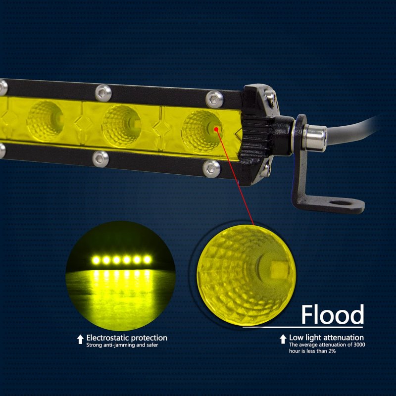 Auxtings 2x 7 Inch 30w Yellow Amber Single Row Led Light Bar 3000k Low Profile Ultra Thin Slim Mini Flood Beam Off Roads