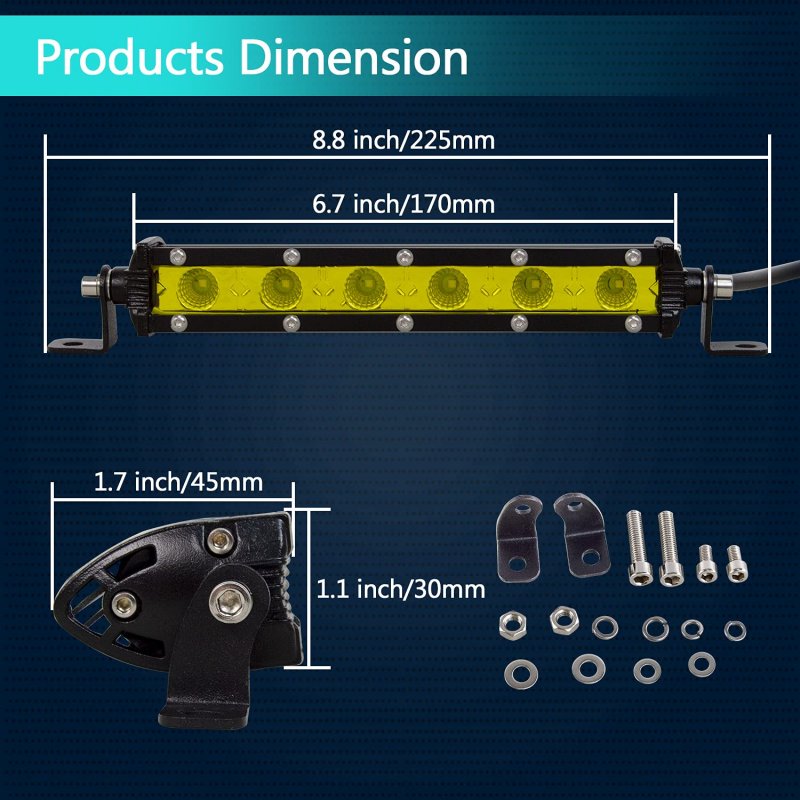 Auxtings 2x 7 Inch 30w Yellow Amber Single Row Led Light Bar 3000k Low Profile Ultra Thin Slim Mini Flood Beam Off Roads