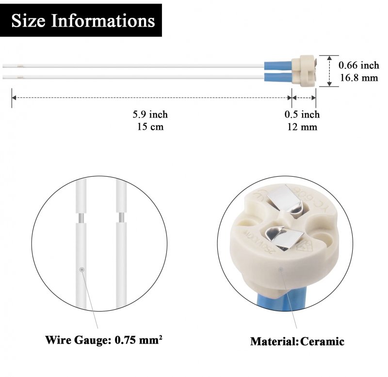 Dicuno G4 Gu5 3 Bi-pin Ceramic Base Socket Mr16 Mr11 Halogen Incandescent Led Bulb Holder Wire Connector 5pcs