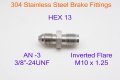 Autobahn88 Stainless Inverted Flare Brake Fitting An3 To M10x1 25 3 8x24-unf