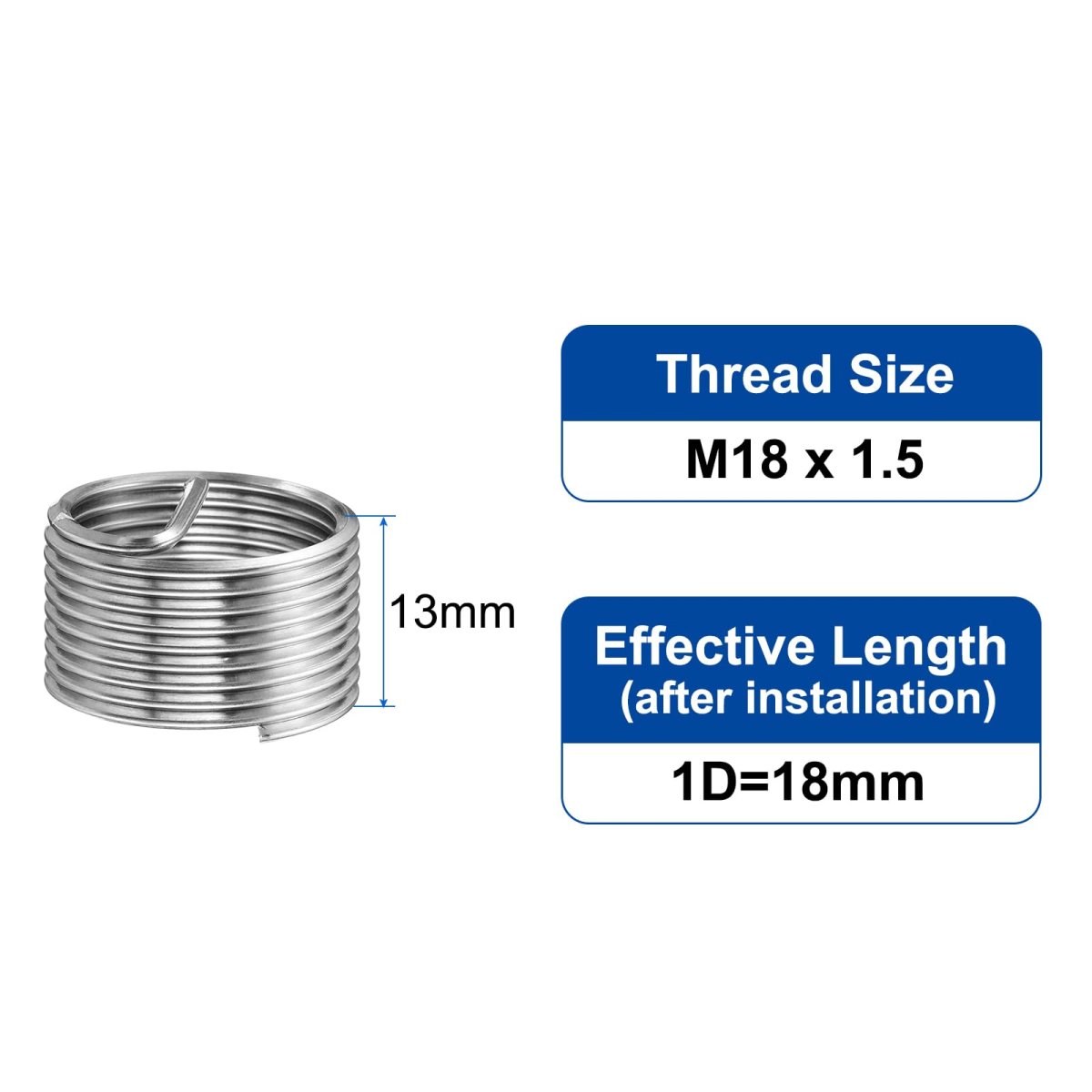 10pcs Wire Thread Inserts M18 X 1 5 1d 18mm Metric 304 Stainless Steel Helical Type Coiled Repair Kit Screw Threaded Sleeve