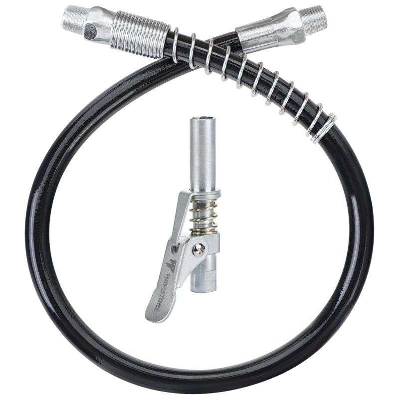 18 In Spring Flex Hose And Lock Coupler Set For Grease Gun 1 8 27npt Thread 7000 Psi Working Pressure Universal Fit Pneumatic