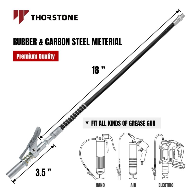18 In Spring Flex Hose And Lock Coupler Set For Grease Gun 1 8 27npt Thread 7000 Psi Working Pressure Universal Fit Pneumatic
