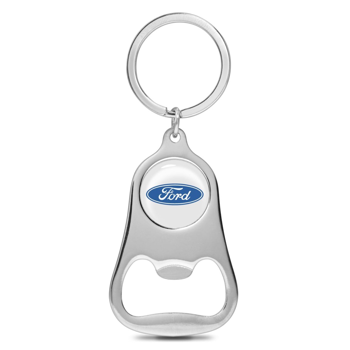 Ford White Logo Chrome Finish Flat Bottle Opener Metal Key Chain