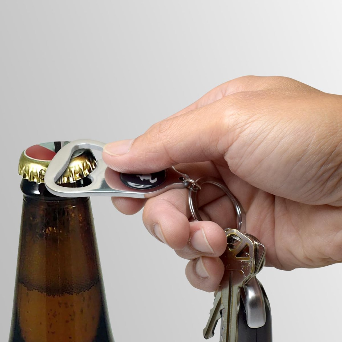 Ford White Logo Chrome Finish Flat Bottle Opener Metal Key Chain