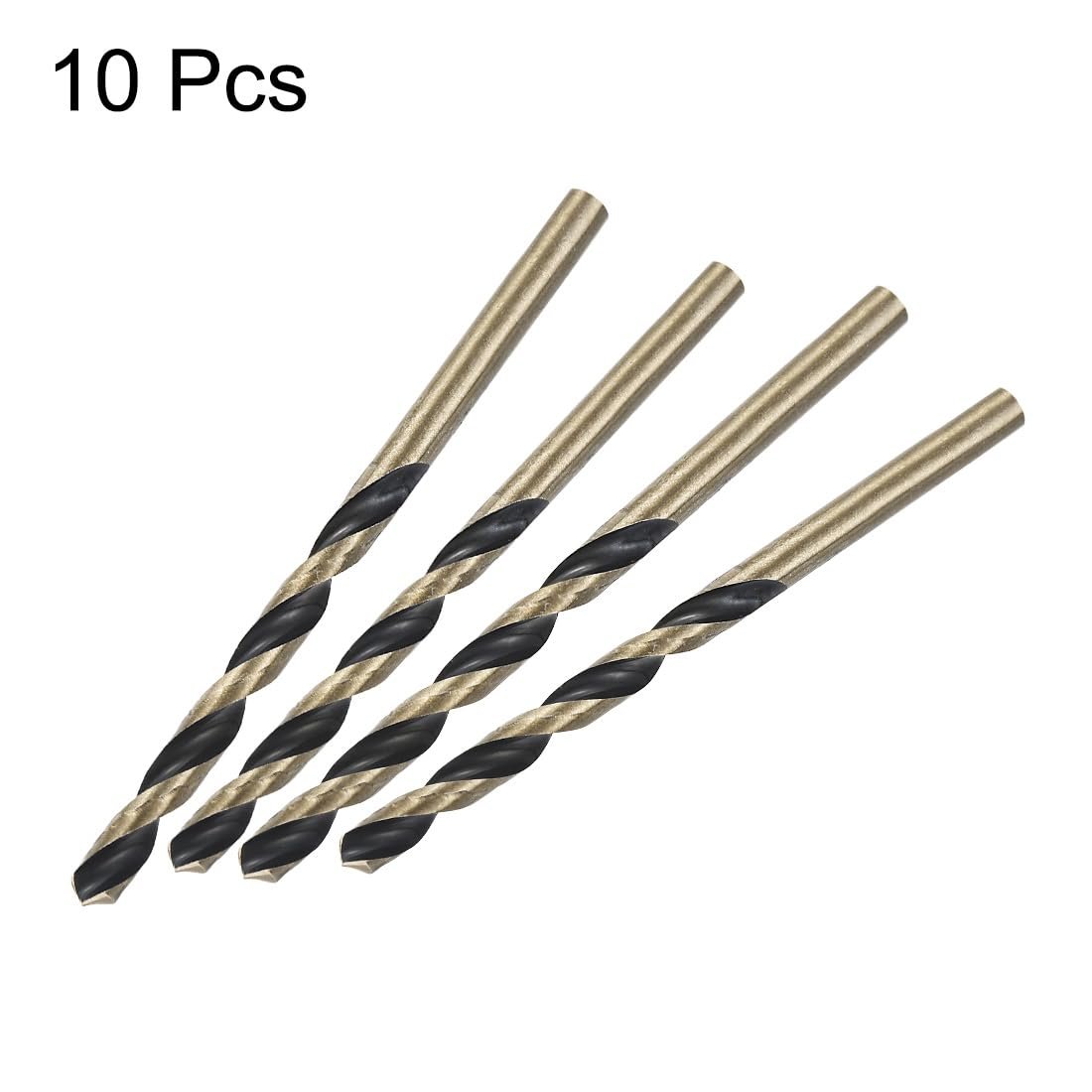 10pcs Straight Shank Twist Drill Bits 4 8mm Gold Titanium Black Nitride Coated High Speed Steel Hss341 With 4 For Stainless