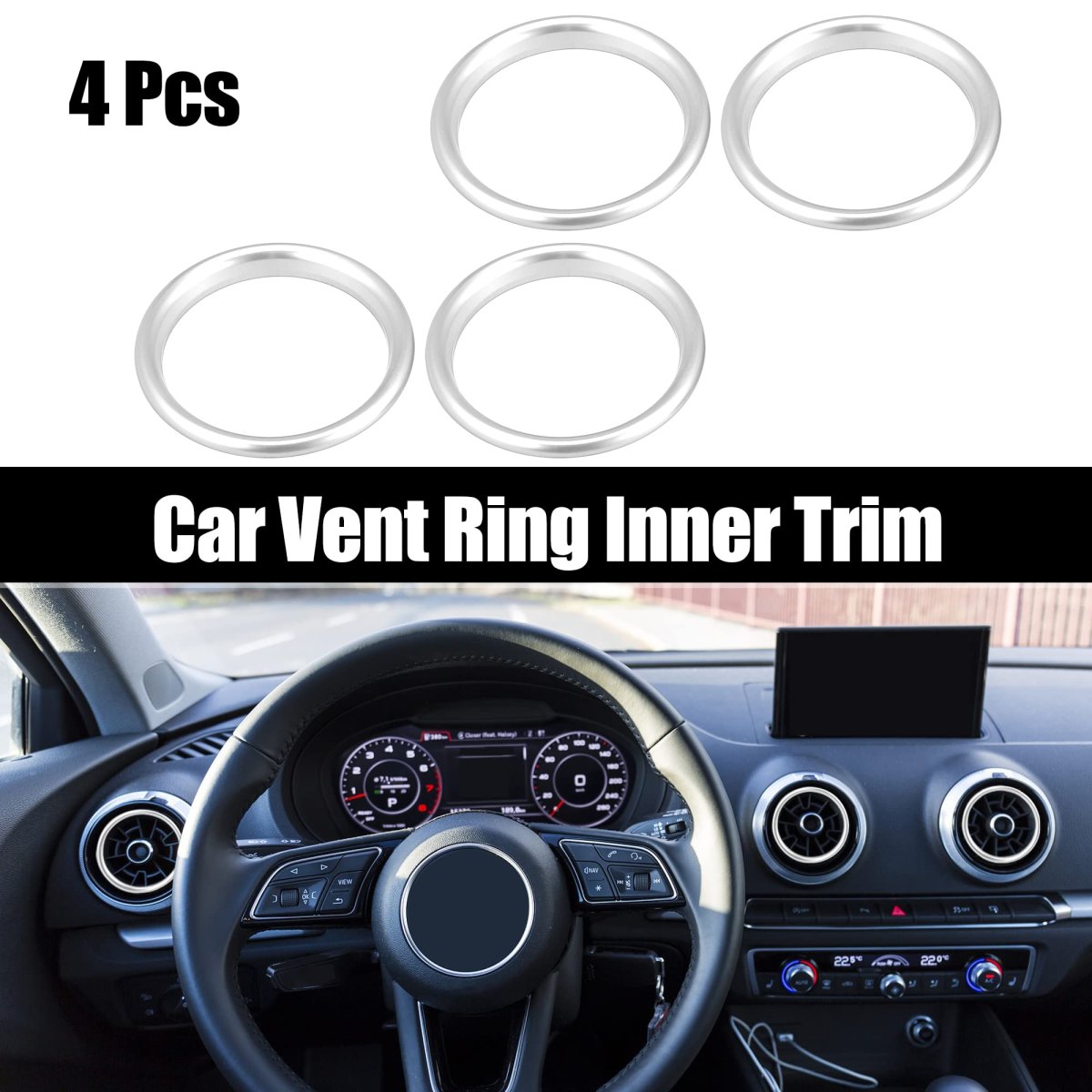 4 Pcs Silver Tone Air Conditioner Vent Ring Inner Trim Aluminum Alloy Decoration Cover For Audi A3 S3 Q2l 2013-2021