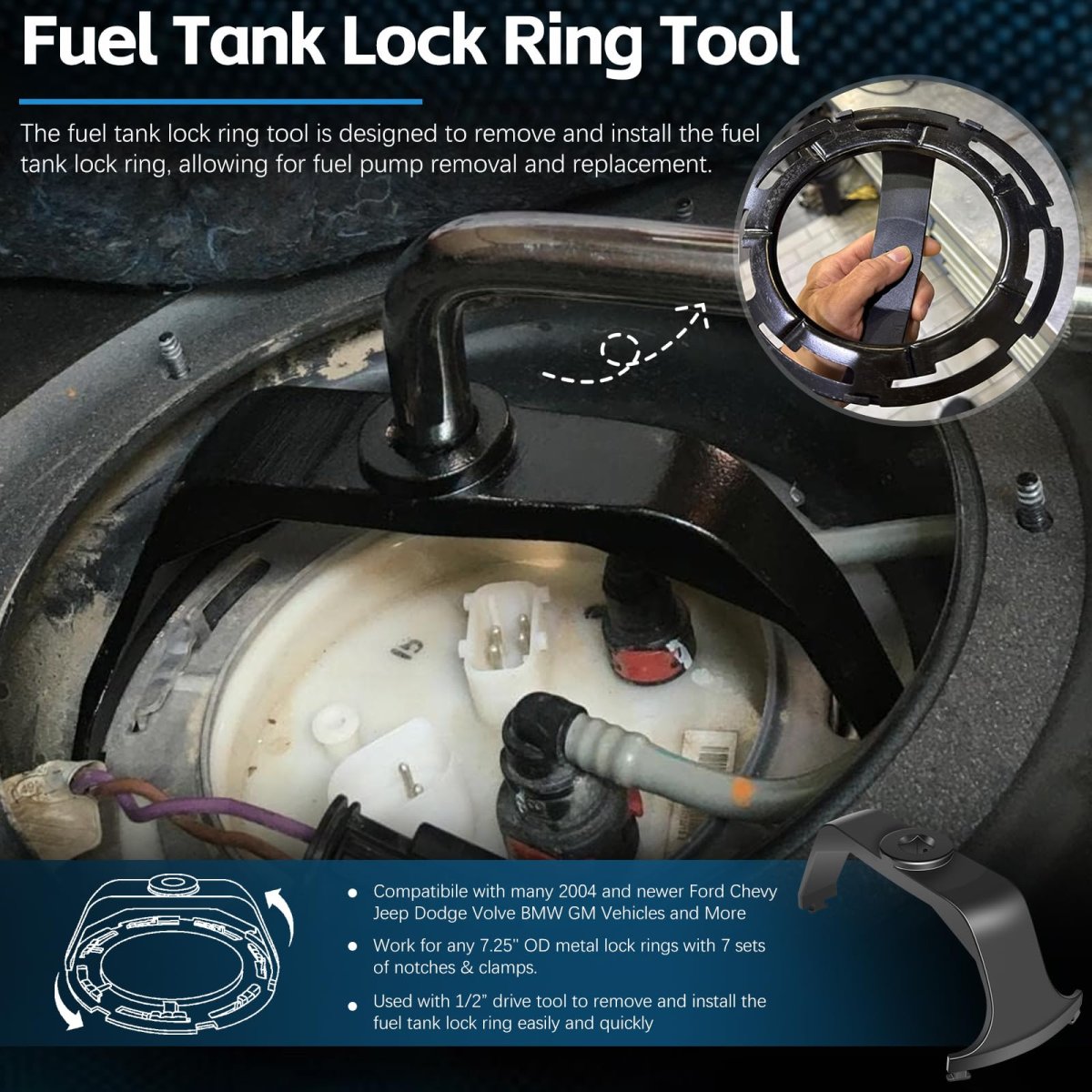 Fuel Pump Tank Seal Lock Ring Tool Kit For Gm Chevy Ford Chrysler Dodge Jeep And More A 911-245 O-ring Lo164 6599 Wrench