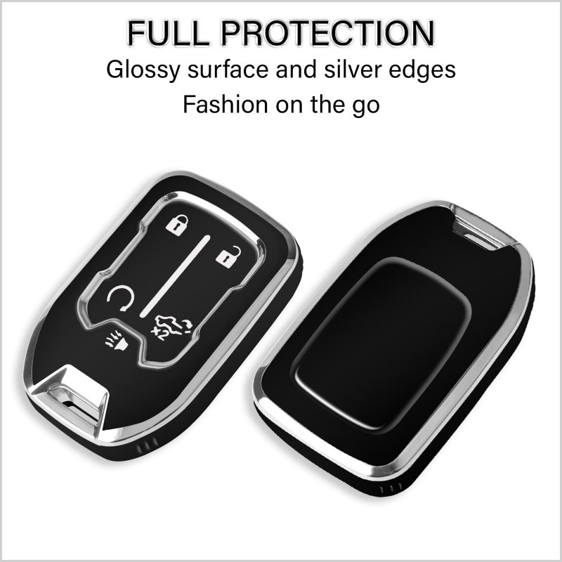 Qbuc For Gmc Key Fob Cover With Keychain Chrome Silver Trim Soft Tpu Protection Case Acadia Sierra Terrain And Chevy Silverado