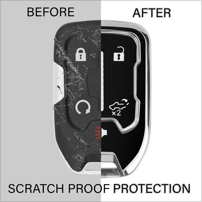 Qbuc For Gmc Key Fob Cover With Keychain Chrome Silver Trim Soft Tpu Protection Case Acadia Sierra Terrain And Chevy Silverado