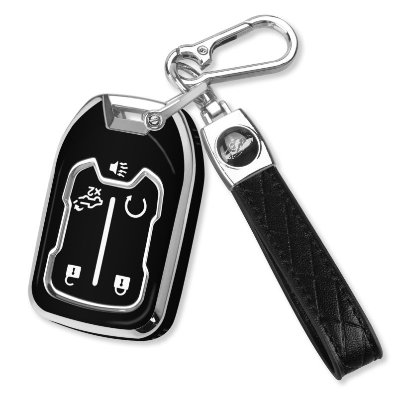 Qbuc For Gmc Key Fob Cover With Keychain Chrome Silver Trim Soft Tpu Protection Case Acadia Sierra Terrain And Chevy Silverado