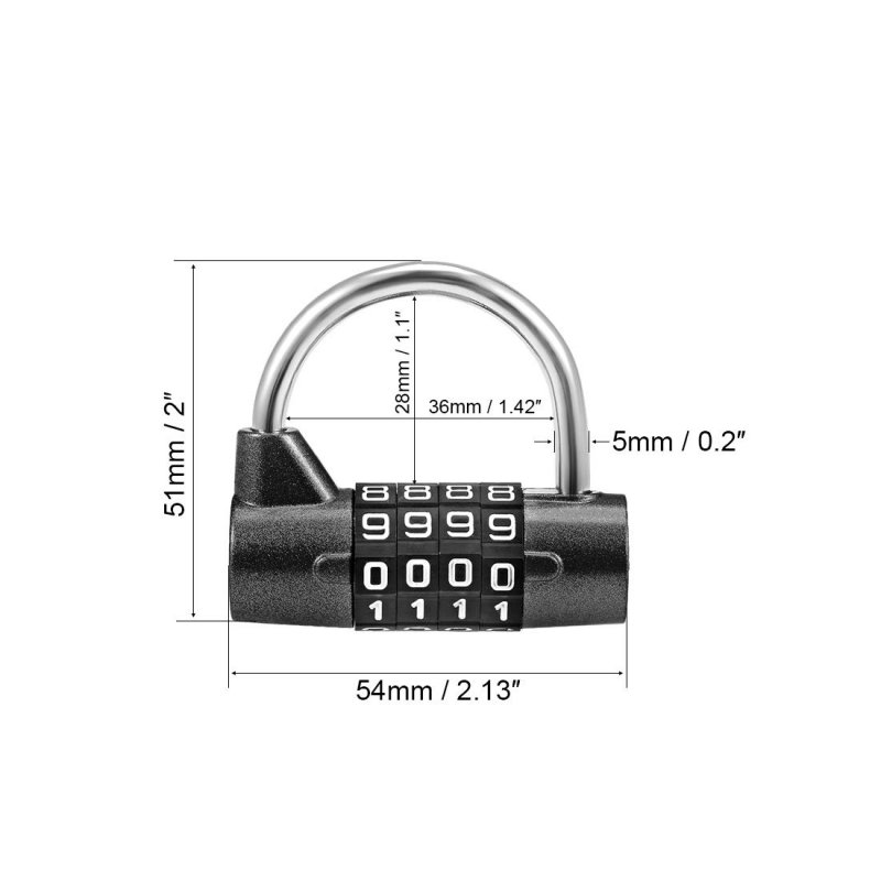 4-digit Combination Padlock 2-inch Resettable Lock For Gate Locker Black 2pcs