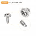 Uxcell St3x10mm Phillips Pan Head Self-tapping Screw With Washer 100pcs 304 Stainless Steel Wood Full Thread Silver