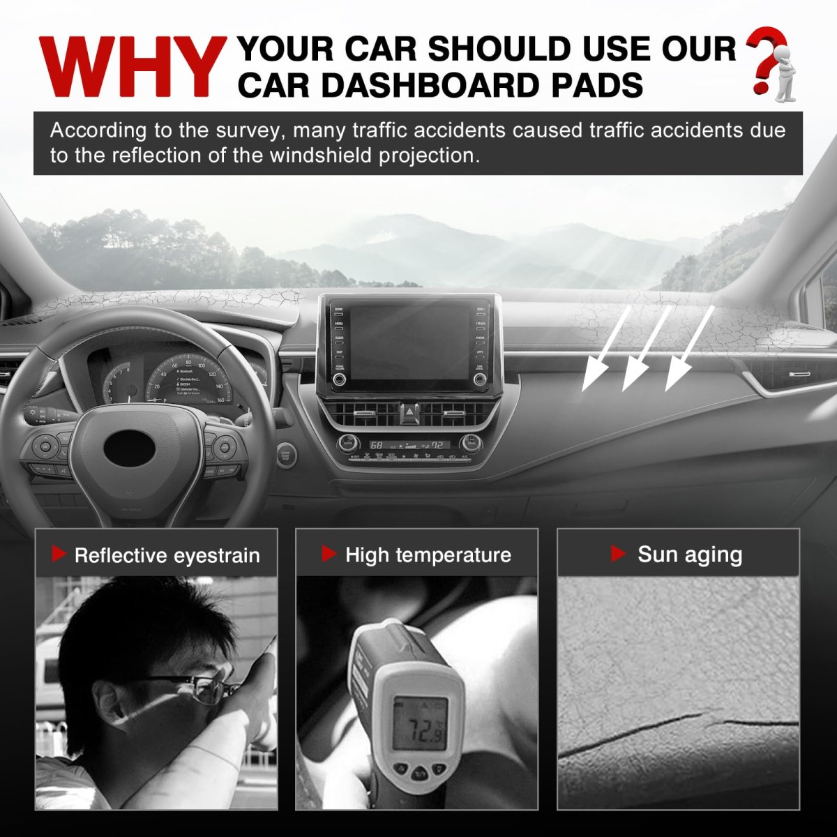 Gray Dashboard Cover Mat For Toyota Corolla 2019 2020 2021 2022 2023 2024 2025 2026 Lhd Polyester Dash Sunshade Glare Uv Rays
