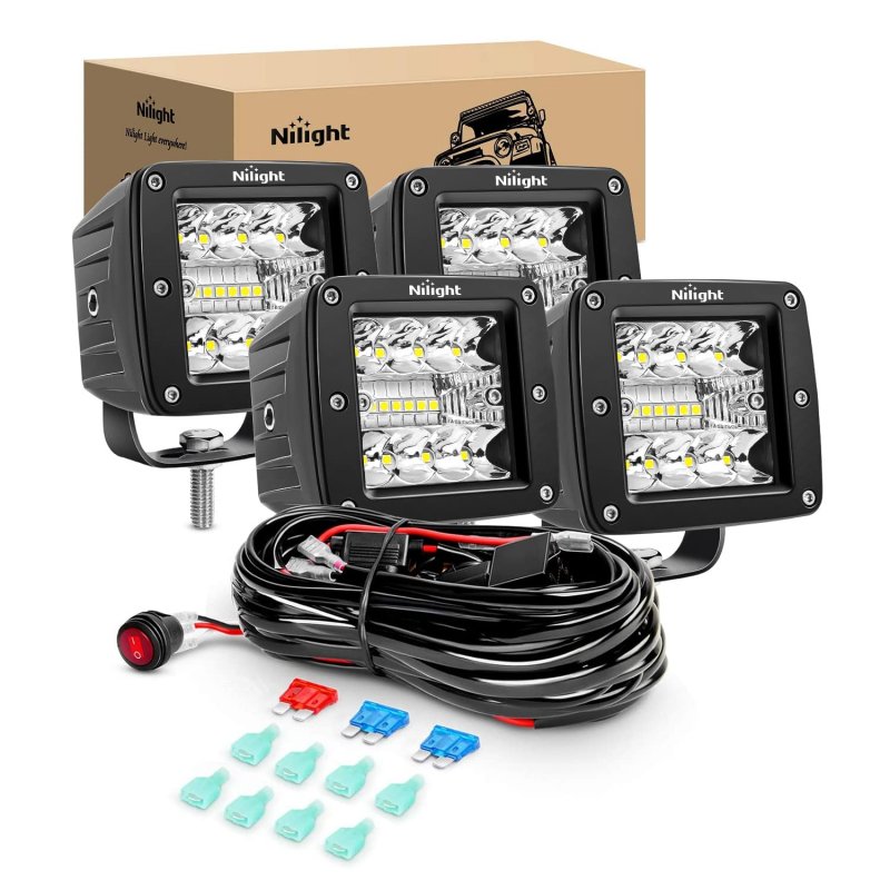 4pcs 3in 42w Led Pods Upgraded Spot Flood Combo Beam Square Driving Backup Reverse Light With Wiring Harness Kit For Car Truck