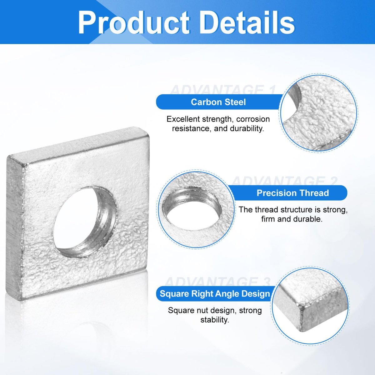 10pcs M5x10mmx2mm Square Nuts Carbon Steel Zinc Plated Coarse Thread Fasteners For Home Repairs And Professional Engineering