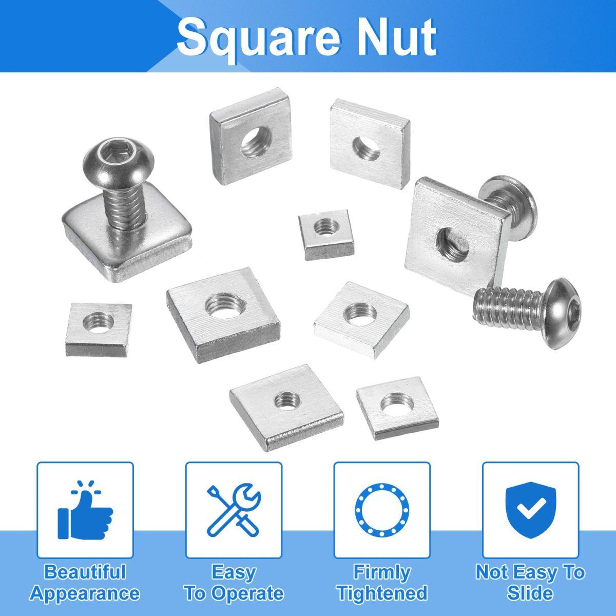 10pcs M5x10mmx2mm Square Nuts Carbon Steel Zinc Plated Coarse Thread Fasteners For Home Repairs And Professional Engineering