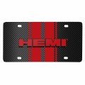 Ipick Image For Dodge Hemi 3d Logo In Red On Stripe Black Carbon Fiber Look Premium Stainless Steel License Plate Design And