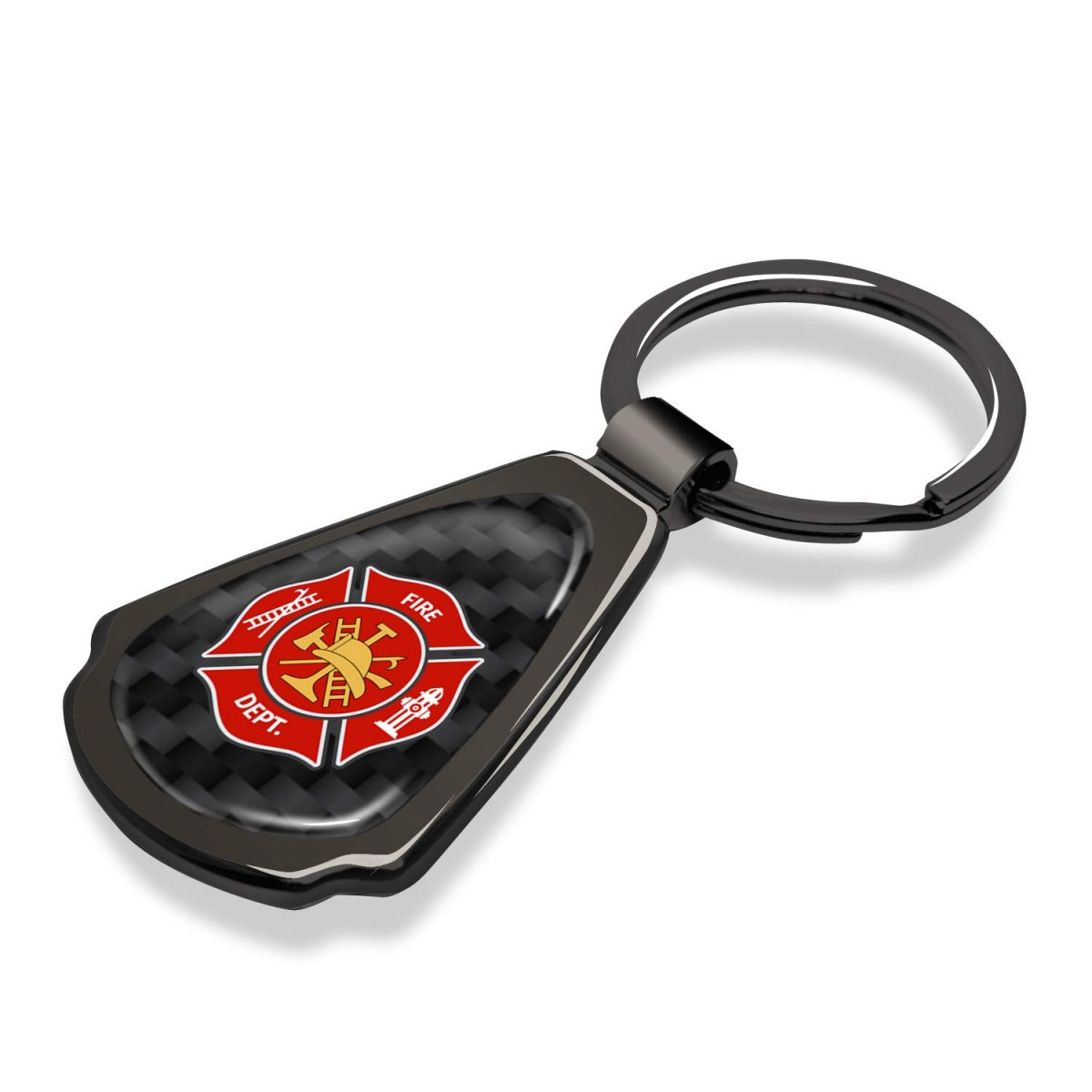 Fire Department Firefighter Real Carbon Fiber Gunmetal Gray Teardrop Key Chain