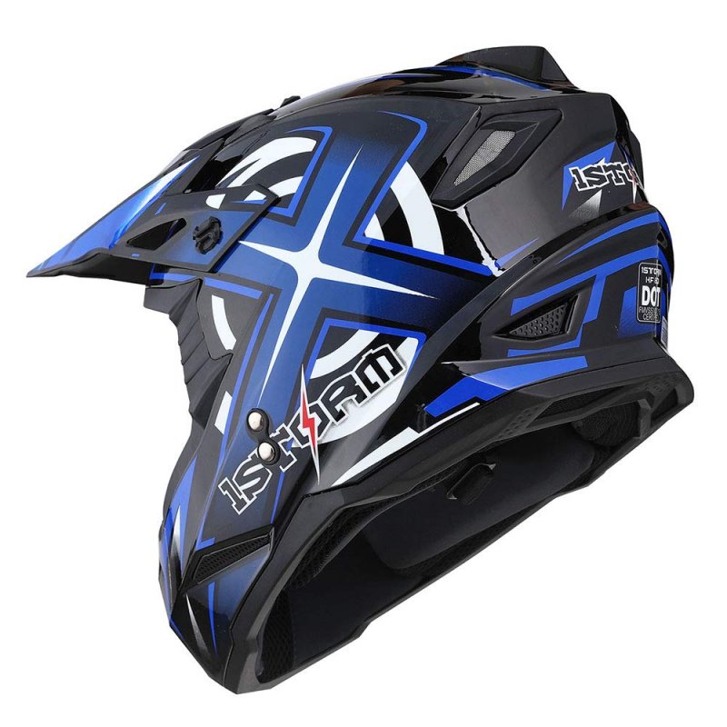 1storm Adult Motocross Helmet Bmx Mx Atv Dirt Bike Racing Style Glossy Blue Goggles Skeleton Glove Bundle