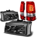Compatible With Chevy Silverado Gmt800 2pc Pair Of Black Clear Corner Headlight Chrome Red Lens 3d Led Tail Light