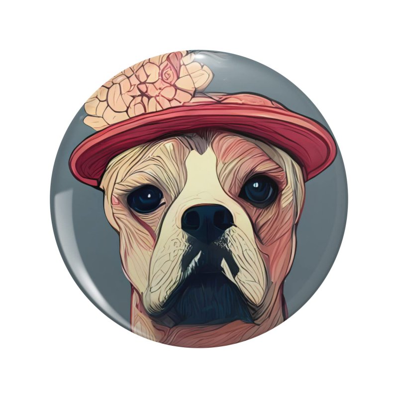 Sweet Dog In A Flowered Hat Double Sided Stainless Steel Keychain 3d Resin Encased Round Design For Keys Backpack And Luggage 1