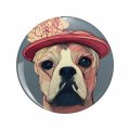 Sweet Dog In A Flowered Hat Double Sided Stainless Steel Keychain 3d Resin Encased Round Design For Keys Backpack And Luggage 1 