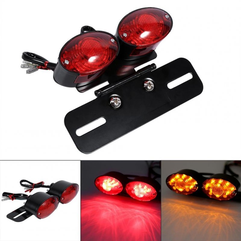 Motorcycle Dual Eye Tail Lights W Bracket Universal 12v Led Twin License Plate Holderith Turn Signal Brake Light W For Racing