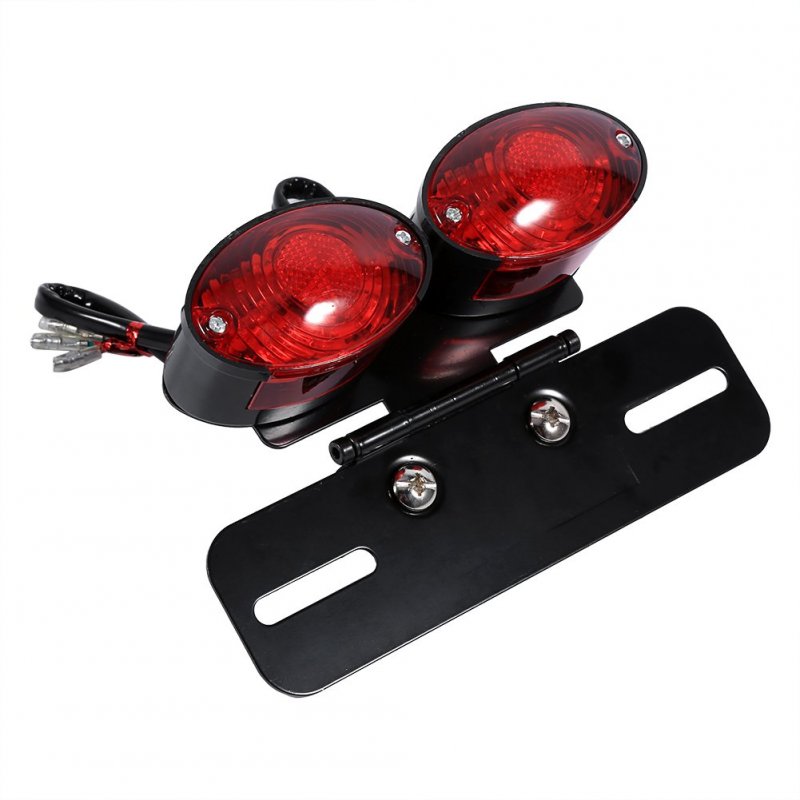 Motorcycle Dual Eye Tail Lights W Bracket Universal 12v Led Twin License Plate Holderith Turn Signal Brake Light W For Racing