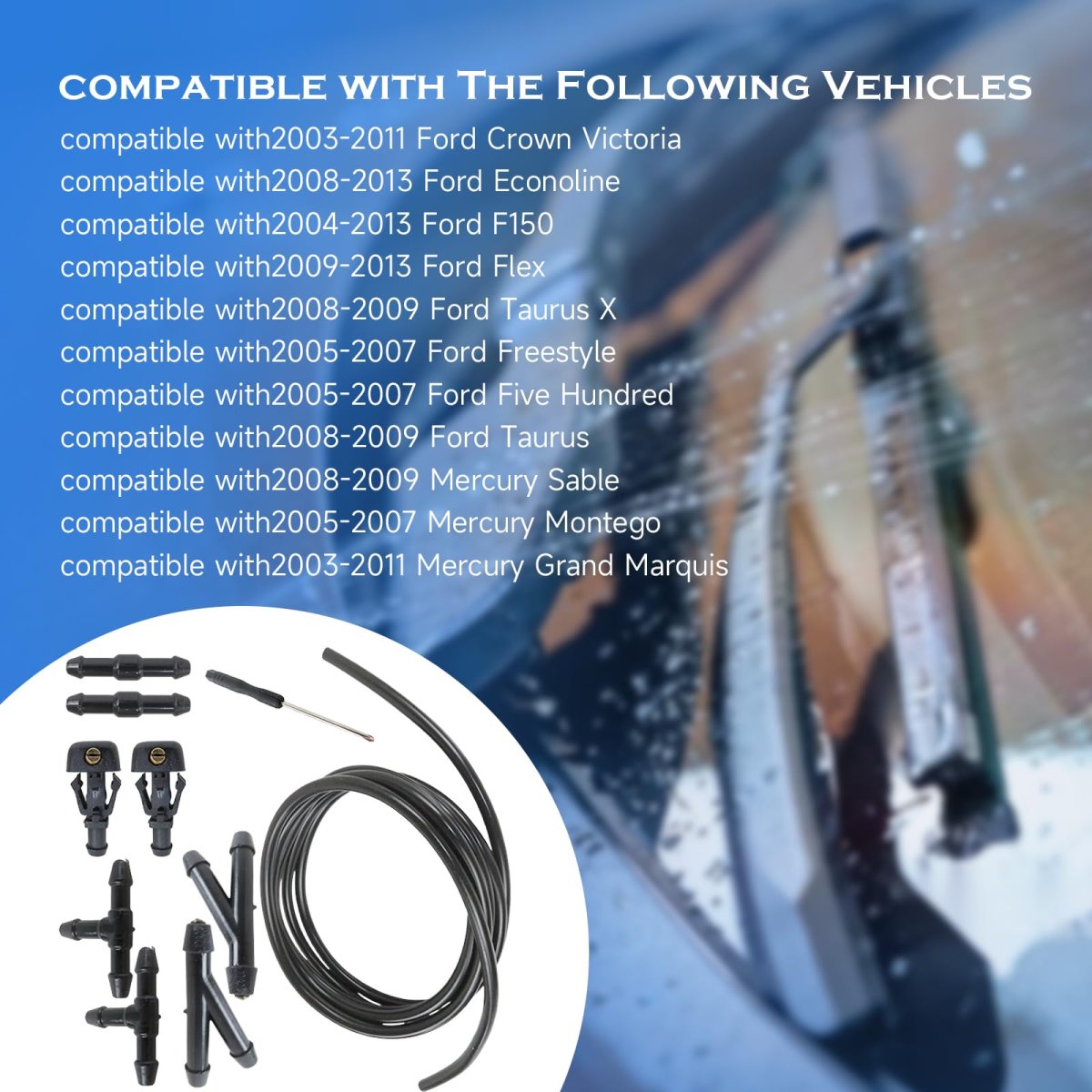 Front Windshield Washer Jet Kit For Ford F150 2004 2013 Spray Nozzles With Hose And Fittings Replaces 3w7z17603aa