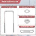 4sets 304 Stainless Steel Square U-bolts 1 65 42mm Inner Width 4 72 120mm Length M8 With Nuts Frame Plate Gasket For
