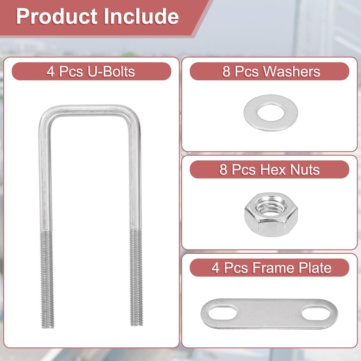 4sets 304 Stainless Steel Square U-bolts 1 65 42mm Inner Width 4 72 120mm Length M8 With Nuts Frame Plate Gasket For