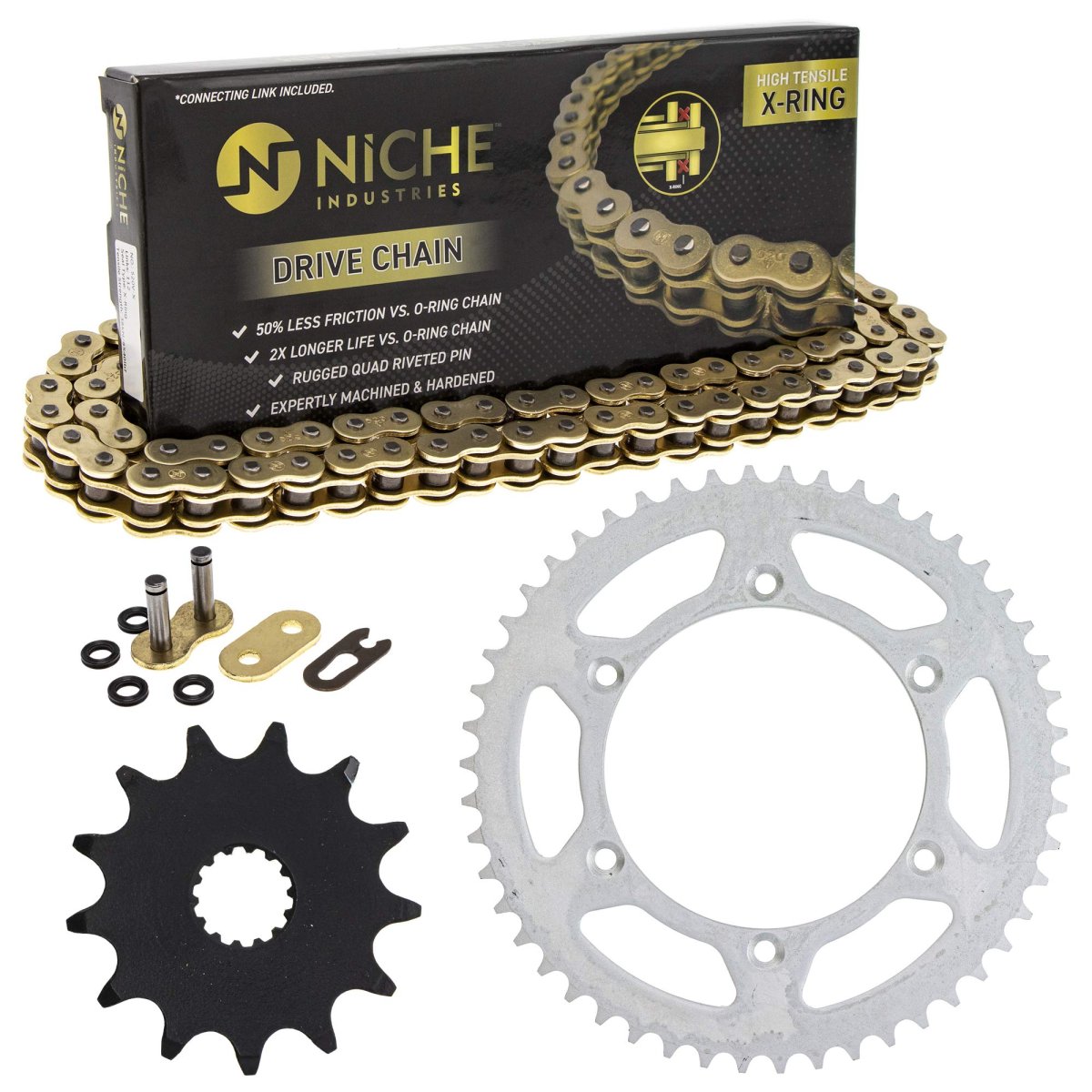 Niche Drive Sprocket Chain Combo For Gas Ec 125 Front 13 Rear 48 Tooth 520v-x X-ring 112 Links