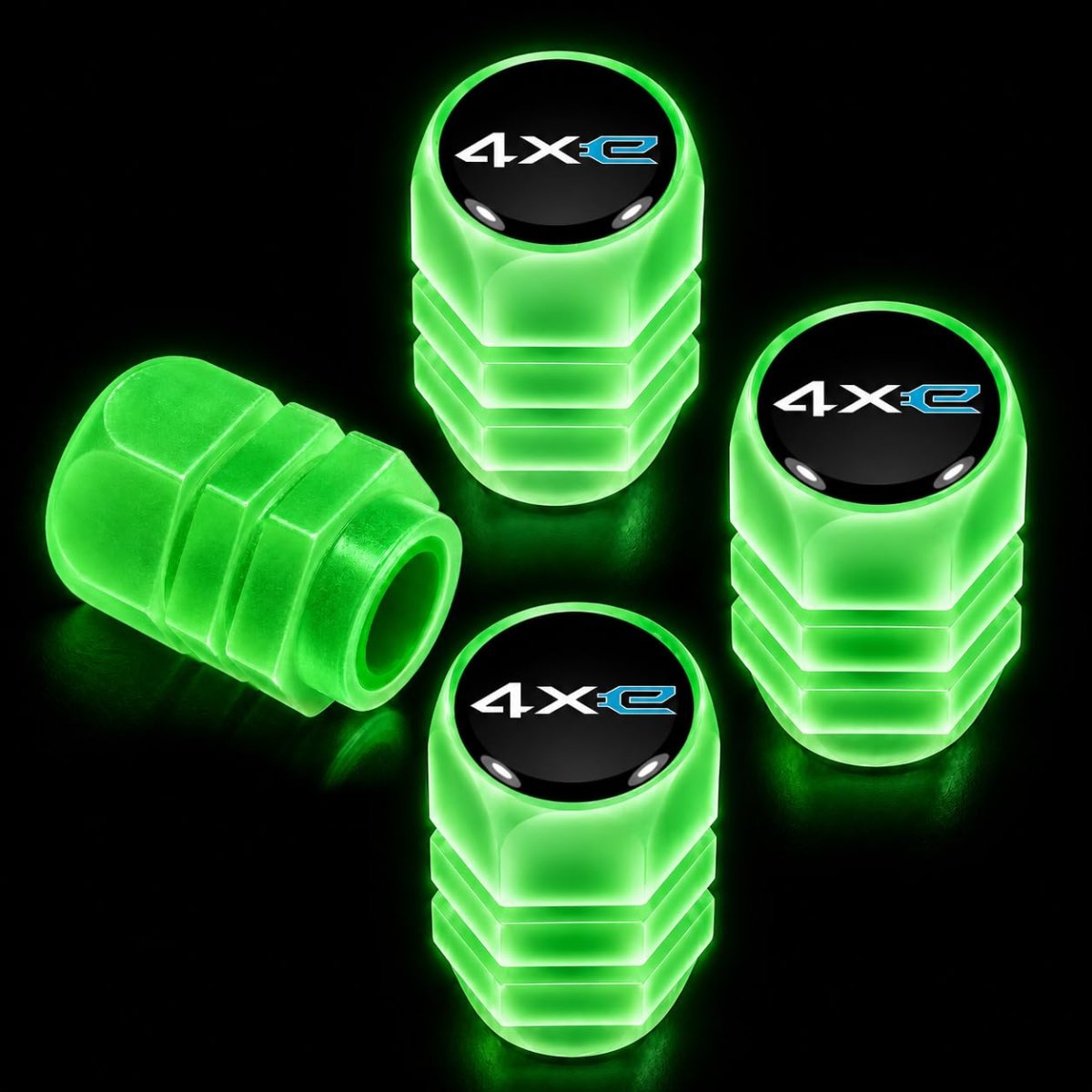 Official Jeep 4xe Glow In The Dark Tire Valve Caps Black Green Luminous Abs Plastic Stem Set Of 4 Universal Fit For Cars Trucks