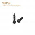 Uxcell 2 X 3 8 Phillips Pan Head Self-tapping Screw 100pcs 304 Stainless Steel Round Wood Full Thread Black