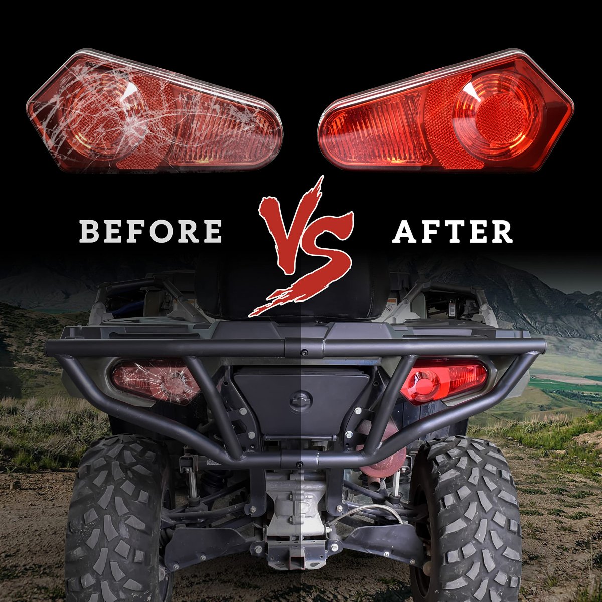 Red Tail Light Housings For Polaris Sportsman Rzr Ace 2005 To 2023 Rear Brake Stop Lamp Lens Cover 2 Piece Set Replaces And