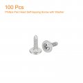 Uxcell St1 4x6mm Phillips Pan Head Self-tapping Screw With Washer 100pcs 304 Stainless Steel Wood Full Thread Silver