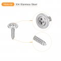 Uxcell St1 4x6mm Phillips Pan Head Self-tapping Screw With Washer 100pcs 304 Stainless Steel Wood Full Thread Silver