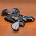 Ford Super-duty Silver Genuine Carbon Fiber Black Metal Teardrop Key Chain Official Licensed 
