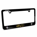 Ipick Image Made For Ford Mustang Gt 5 0 Outline In Yellow Dual Logos Black Metal License Plate Frame
